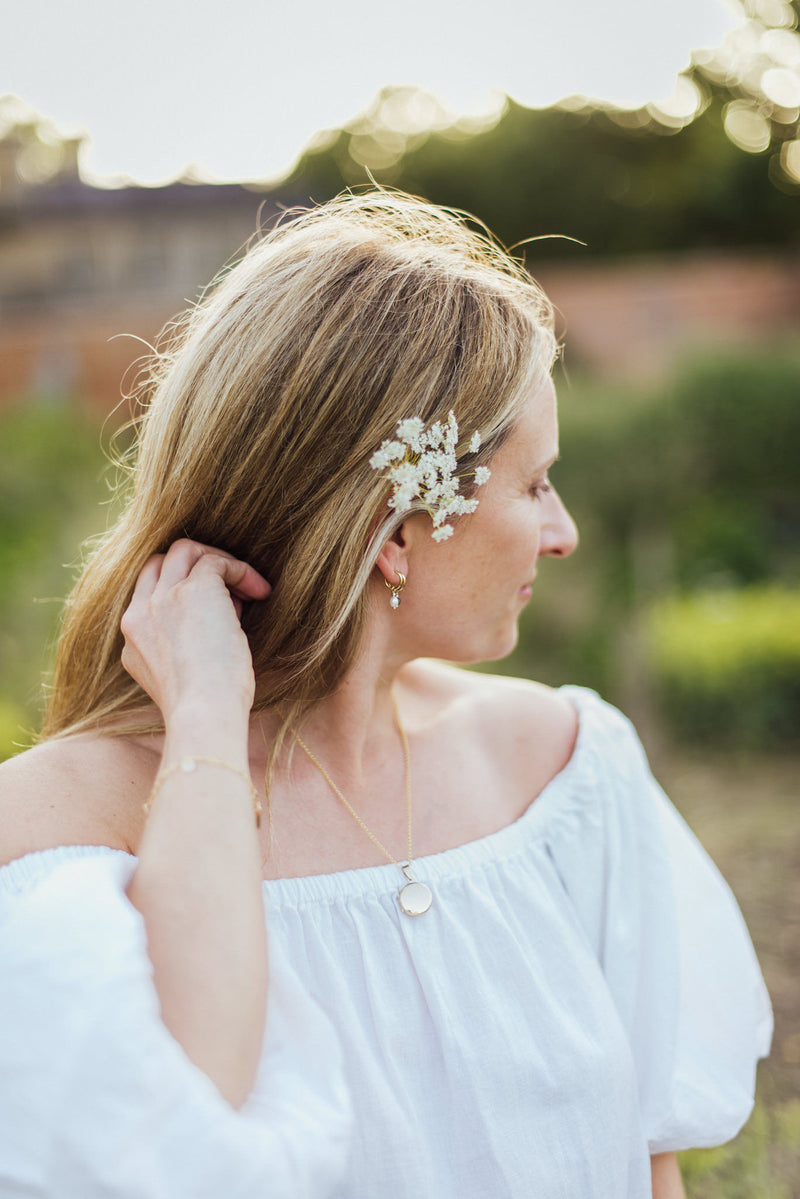 Pearl Huggie Hoops, Gold Vermeil