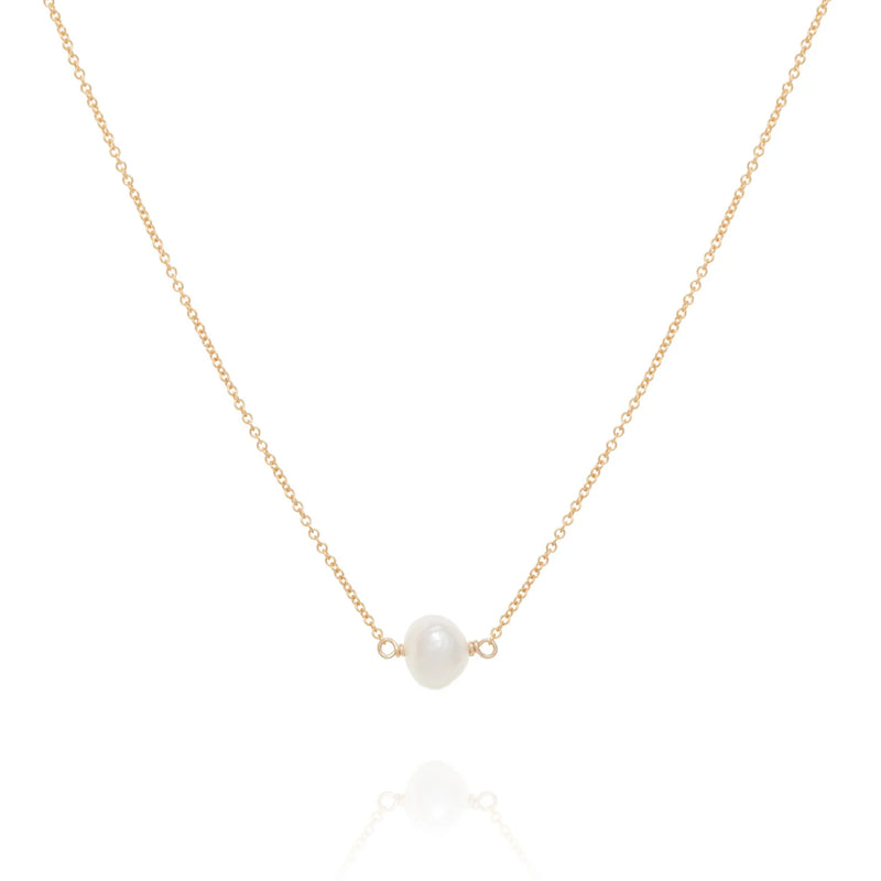 Single Pearl Necklace - 14k Filled Gold